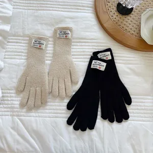 Primer plano de guantes de invierno de punto, textura acogedora, puntadas finas, diseño cálido.