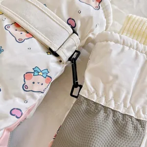 Kids winter ski gloves cute bear pattern thick warm fleece lined outdoor sports gear.