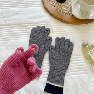 Thickened winter knitted touchscreen gloves with color block design, cozy and warm for daily use.