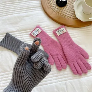 Guantes de invierno de punto cálido para mujer largos a prueba de viento térmicos
