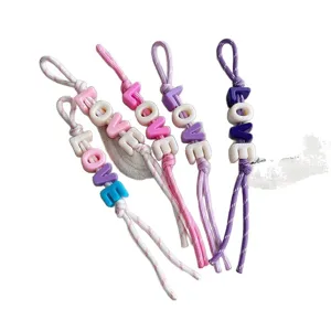 Dopamine acrylic letter beaded woven rope bag charm colorful keychain accessory cute.