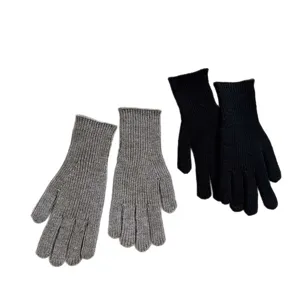 Guanti invernali a coste in maglia da donna caldi morbidi touchscreen set nero grigio