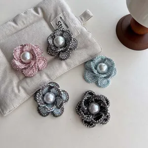 Fashion fabric camellia pearl brooch elegant vintage corsage pin for women accessories