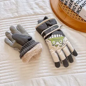 Children winter ski gloves waterproof thick warm fleece lined cute cartoon design outdoor sports