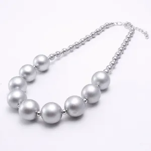 Detailed view of silver chunky pearl beaded necklace, fashion jewelry close-up shot.