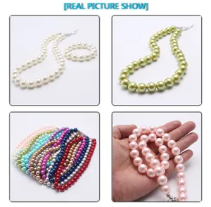 Kids imitation pearl necklace set, colorful DIY beaded jewelry for children detail view