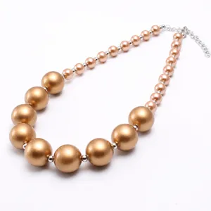 Chunky graduated pearl necklace with gold beads and silver spacers for kids and girls.