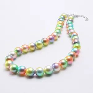 Collana di perle iridescenti colorate per bambini, gioielli arcobaleno caramella alla moda.