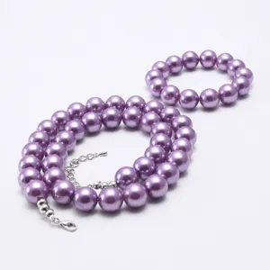Children pearl necklace and bracelet set purple imitation pearl jewelry for kids and girls