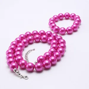 Pink pearl necklace bracelet set for kids, cute beaded jewelry accessory for girls daily wear.