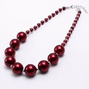 Children Red Pearl Chunky Necklace Kids DIY Beaded Statement Jewelry Fashion Party Gift