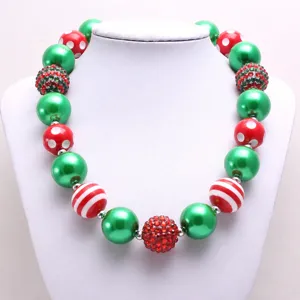 Ensemble de collier de perles pour enfants de Noël, joli pendentif coloré à pois et strass.