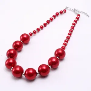Kids Red Faux Pearl Chunky Beaded Necklace DIY Fashion Jewelry for Little Girls