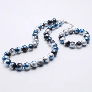 Kids gradient pearl necklace and bracelet set fashion children beaded jewelry charm gifts