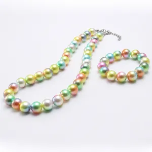 Children rainbow pearl beaded necklace bracelet set colorful fashion jewelry main view item