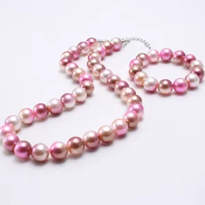Kids gradient pearl necklace bracelet set, lovely colorful beaded jewelry for little girls.