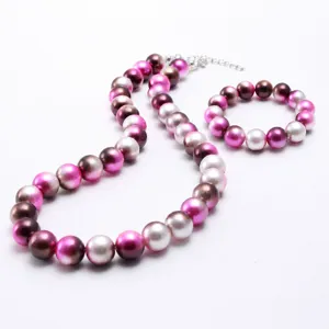 Kids gradient pearl necklace and bracelet set, cute colorful beaded jewelry for little girls.