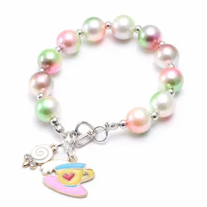 Bracelet de perles pour enfants avec perles colorées pendentif tasse de thé bijou mignon