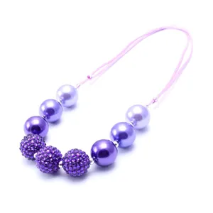 Children's resin rhinestone ball adjustable necklace for kids, cute purple beads item!
