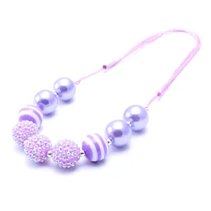 Children's cute resin rhinestone beaded necklace with adjustable pink cord for girls daily wear.