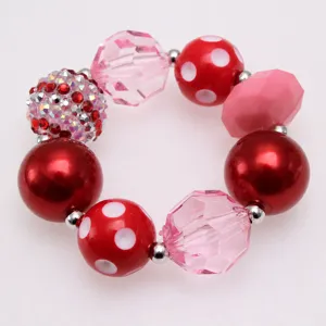Bracciale di perline bambini rosso rosa pois cristallo strass gioielli carini per ragazze