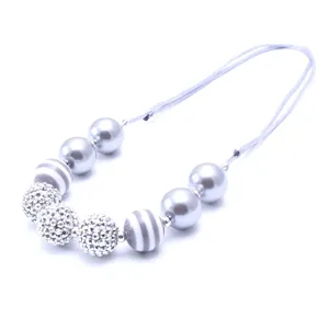 Kids beaded necklace with resin rhinestone and pearl beads, adjustable string for kids.