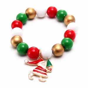 Kids Christmas beaded bracelet with colorful balls and Santa Claus pendant jewelry.