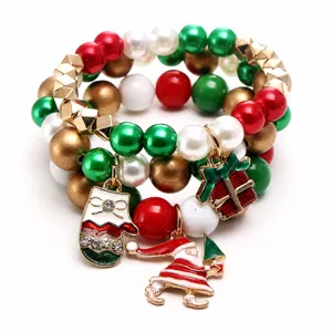 Christmas children beaded bracelet multi-layer charm bracelet with Santa Claus pendant gift