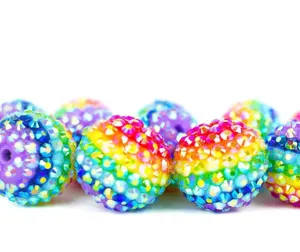 Perline chunki in resina con strass da 20mm colorate arcobaleno rigate accessori fai da te