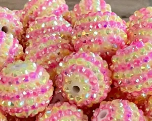 Resin rhinestone chunky beads 16-22mm pink yellow striped crystal craft jewelry making
