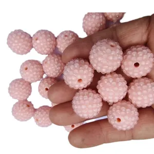 Pink resin rhinestone chunky beads detail view, perfect for DIY jewelry making and crafts.