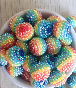 20mm Perline Chunky in Resina con Strass Arcobaleno Rigate Bubblegum Perline per Fai da Te Gioielli