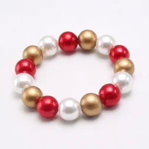Kinder bunt künstliche Perlen Armband rot weiß gold elastisch Modeschmuck Accessoire