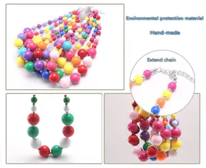 Colorful acrylic bead necklace for kids handmade chunky fashion jewelry with extend chain style.