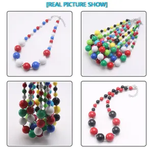 Colorful acrylic chunky bead necklace for kids with adjustable chain and vibrant multi-color design.