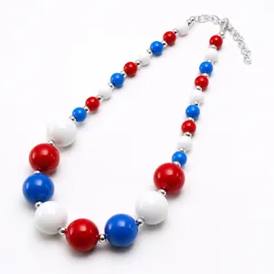 Kids chunky bead necklace red white blue acrylic statement necklace for young children sale