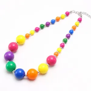 Colorful acrylic chunky bead necklace for kids, stylish candy color bubblegum necklace.