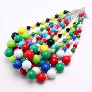 Colorful chunky acrylic bead necklace for kids, multi-strand vibrant fashion statement jewelry.