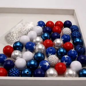 20mm Patriotic Acrylic Beads Bulk Red White Blue Star Craft Beads DIY Jewelry Making