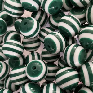 Abalorios Rayados de Resina Verde Oscuro 20mm Abalorios Chunky DIY Navidad Artesanía Joyería Abalorios Sueltos