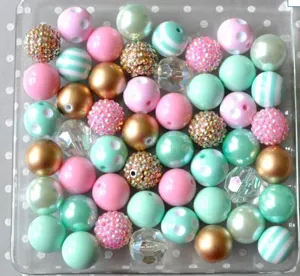 Lot de 20mm perles acryliques chunky mélangées, vert menthe rose perles en vrac fabrication bijoux.