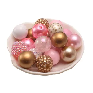 DIY chunky acrylic beads mix, 20mm pink gold bubblegum beads for jewelry making craft.
