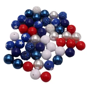 20mm chunky acrylic bubblegum beads red white blue star assorted loose beads for DIY jewelry making
