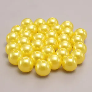 Detail de perles en plastique ABS jaune clair, perles rondes en vrac pour fabrication bijoux.