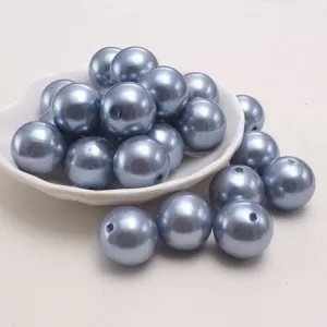 Perline di Perle di Imitazione in Plastica ABS Blu Denim Perline Scorrevoli Rotonde a Foro Drritto Per DIY Creazione di Gioielli Bracciale Collana