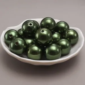 Perles d'imitation de perle en plastique ABS vert olive, perles rondes trouées pour bijoux DIY