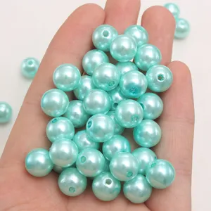 Perle di imitazione perle ABS verde menta, perline sfuse con foro dritto per gioielli fai da te.