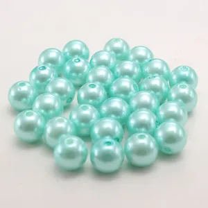 Perline di perle finte in plastica ABS verde menta, perline tonde sfuse per bigiotteria fai da te.