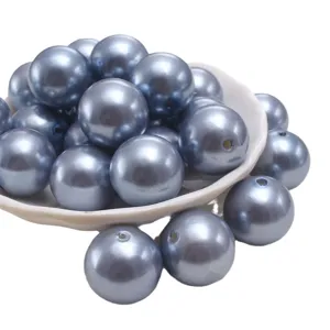 Perle di imitazione ABS blu jeans, perle sfuse con foro diritto per bigiotteria fai da te.