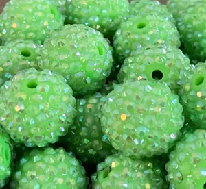 10-22mm fluorescent light green resin rhinestone chunky beads, perfect for DIY jewelry craft.